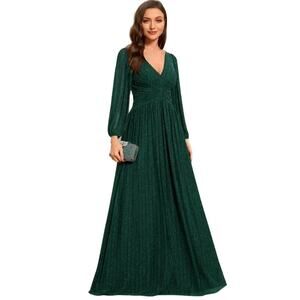 EVER PRETTY NEW $80 Long Sleeve V-Neck Empire Waist Maxi Gown Green 3XL